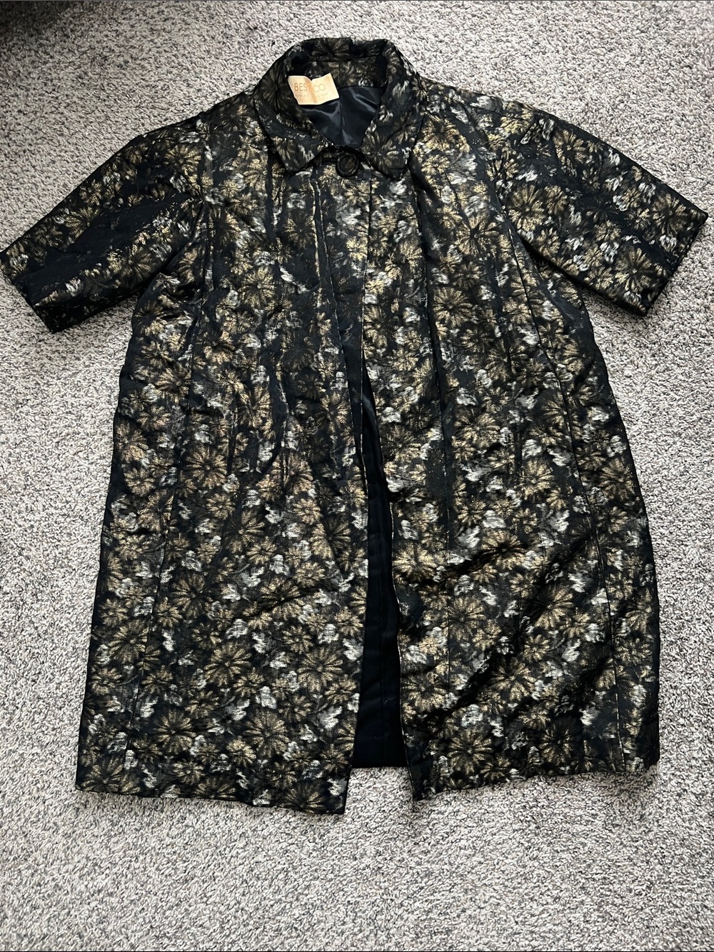 Best & Co Vintage Black & Gold Floral Brocade Opera Swing Coat Union Made RARE